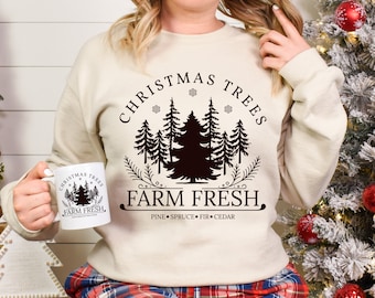 Farm Fresh Christmas Trees Crewneck Sweatshirt, Vintage Look