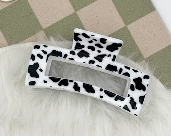 Black and White Cow Print Rectangle Hair Claw Clip