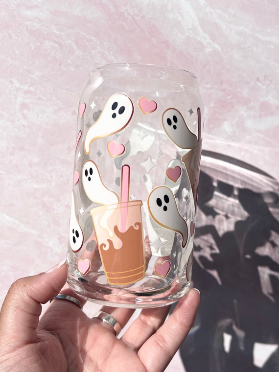Ghost Iced Coffee Pastel 16oz Beer Can Glass Cup Trendy 