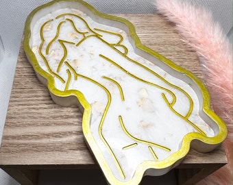 Woman's Body Resin Trinket Tray | Women Empowerment | Body Positivity | White & Gold Makeup Tray | Resin Keychain | Resin | Accessories