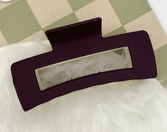 Matte Two Toned Plum and Beige Rectangle Hair Claw Clip