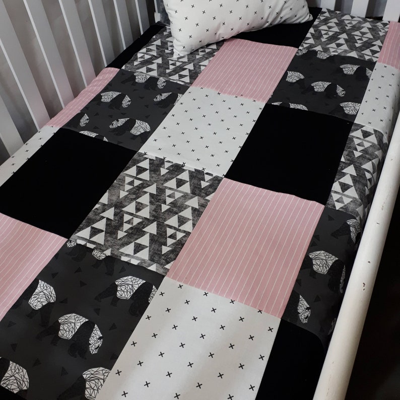 Baby Blanket Comforter Size Bassinet Pink And Black Panda Etsy