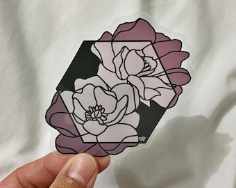 Peony Floral Sticker: Semi-Transparent Geometric Print