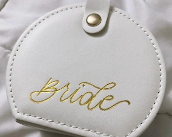 Personalized Gold Foil Embossed Faux Leather White Travel Jewelry Case
