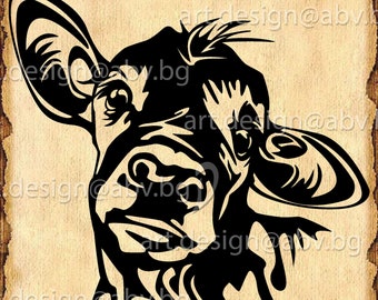 Vector COW, calf, head, AI, PNG, eps, pdf, svg, dxf, jpg graphical Art Print, heifer funny