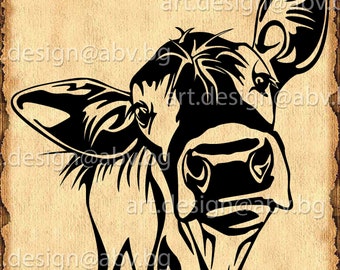 Vector COW, calf, head, AI, PNG, eps, pdf, svg, dxf, jpg Instant Download, Digital image, graphical image Art Print, muzzle, Printable