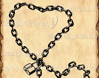 Chains Heart Padlock Vector Graphic (digital Download) - Etsy