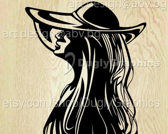 Illustrazione vettoriale di donna con cappello: grafica di acconciatura (download digitale)