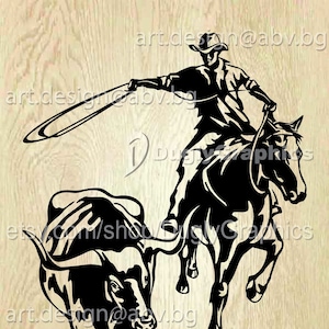Vector CATTLE and COWBOY, neat, ox, AI, png, eps, pdf, svg, dxf, jpg Instant Download, Art Print