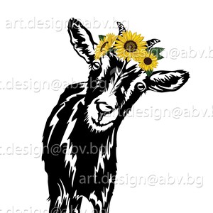 Vector ALPINE GOAT with sunflowers, AI, png, eps, pdf, svg, dxf, jpg Instant Download, graphical image Art Print, animal, Digital image