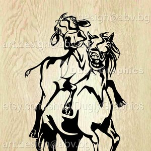 Vector COW RIDES HORSE, kalf, ai, png, eps, pdf, svg, dxf, jpg, svg koe, grafische afbeelding Art Print, vaars, grappig