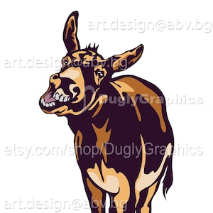 Vector CHEWING DONKEY colored ai png eps pdf svg dxf jpg Download, Digital image, graphical, farm animal smile