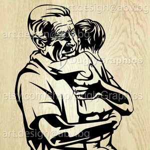 Vector HUG, grand-père et petit-fils, AI, eps, pdf, svg, dxf, png, jpg téléchargement, chiffres câlins d'amour, coupons de réduction