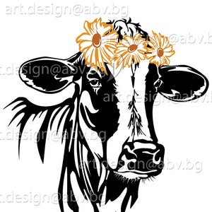 Vector COW, Holstein, AI, PNG, eps, pdf, svg, dxf, jpg Instant Download, Digital image, graphical image Art Print, animal, flowers crown