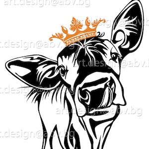 Vector COW with crown, calf, head, AI, PNG, eps, pdf, svg, dxf, jpg Instant Download, Art Print, svg cow with bandana