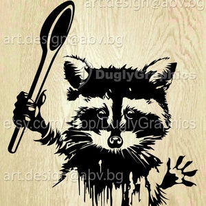 Vector RACCOON with a wooden spoon, ai, eps, pdf, SVG, DXF, png, jpg Download, Digital image, graphical image