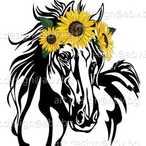 Vector CABALLO con girasoles, SVG, DXF, ai, eps, pdf, png, jpg Descargar, Imagen digital, imagen gráfica, cupones de descuento
