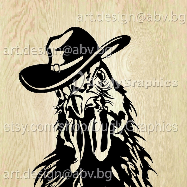 Vector CHICKEN with Cowboy hat, ai, eps, pdf, svg, dxf, png, jpg Download, Digital image, graphical, animal, bird, hen, fowl, coupons