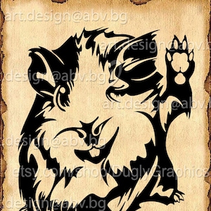 May include: Black and white silhouette of a cartoon guinea pig waving with its right paw. The guinea pig is facing the left side of the image.