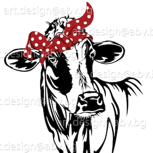 Vector COW with bandana, Holstein, calf, head, AI, PNG, eps, pdf, svg, dxf, jpg Instant Download, Art Print, svg cow with bandana