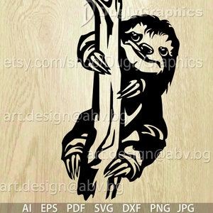 Vector SLOTH on a tree, sluggard idler lazybones Download files Digital graphical AI PNG eps pdf svg jpg tardigrade animal