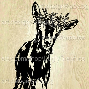 Vector TOGGENBURG GOAT with stargazer flowers in black, AI, png, eps, pdf, svg, dxf, jpg, graphical Art Print, animal, lilium
