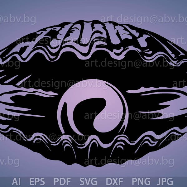 Vector SHELL with PERL, clam, bivalve, AI, eps, pdf, svg, dxf, png, jpg Image Graphic Digital Download Artwork, graphical, discount coupons