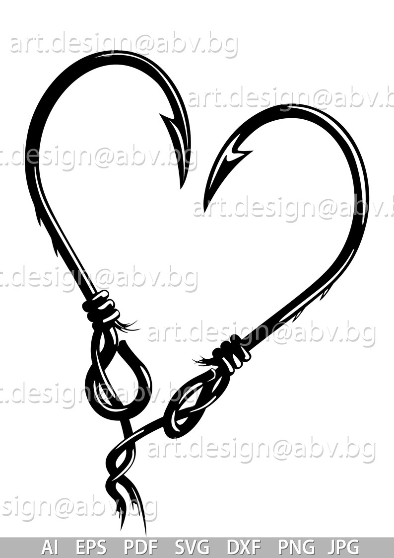 Vector FISHING HOOKS Heart AI Eps Pdf Png Svg Dxf Jpg Etsy