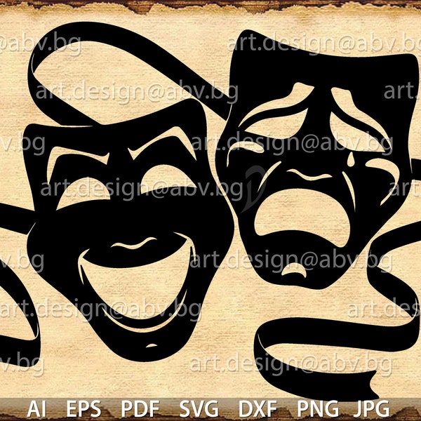 Vector THEATER MASKS, AI, eps, pdf, dxf, svg, png, jpg Download files, Digital, graphical, discount coupons