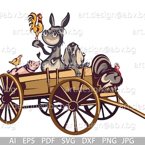 Vector ANIMAL FARM, vagon, ai, eps, pdf, svg, dxf, png, jpg Download, Digital, graphic, donkey, pig, welcome, rooster, turkey, hen, goat