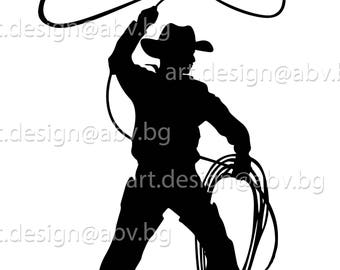 Vector COWBOY With LASSO, Ai, Eps, Pdf, Svg, Dxf, Png, Jpg