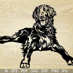 Vector DOG lying Flat Coated Retriever AI eps pdf svg dxf png jpg Download Digital image animal body drawing