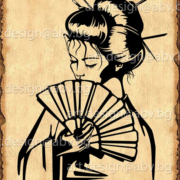 Vector GEISHA GIRL, SVG, ai, eps, dxf, png, pdf, jpg Image Graphic Digital Download, Japanese, hanamachi, music