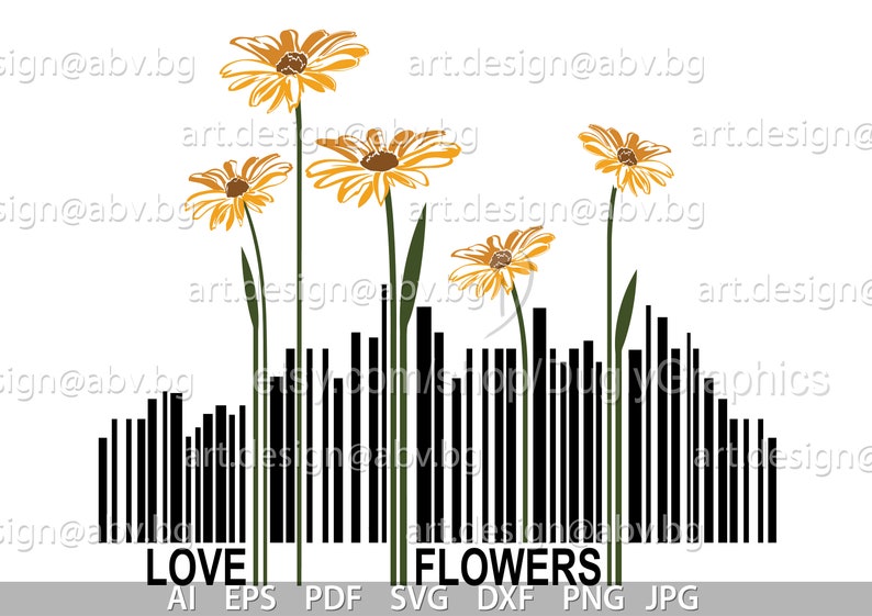 Vector BARCODE Love Flowers Colored Ai Eps Pdf PNG Svg Dxf Jpg Image