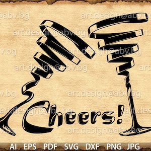 Vector CHEERS, glass, SVG, AI, png, eps, pdf, dxf, jpg Download, Happy glasses, discount coupons