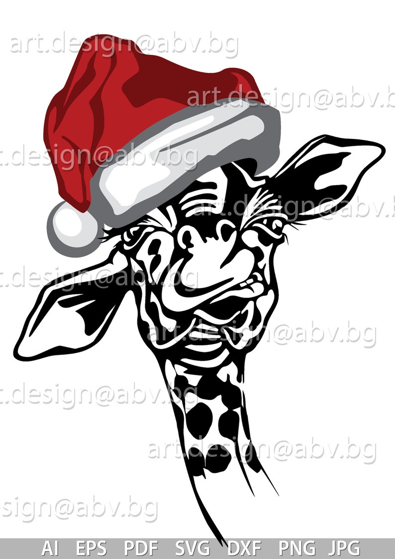 Download Vector GIRAFFE with Christmas hat AI eps pdf svg dxf | Etsy