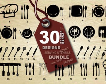 Vector 30 CUTLERY fork spoon knife, ai, eps, pdf, svg, dxf, png, jpg Download