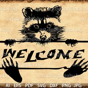 Vector WELCOME, raccoon, text, AI, eps, PNG, pdf, svg, dxf, jpg Download files, Digital, graphical, discount coupons
