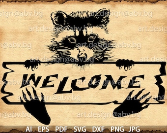 Raccoon Welcome Sign Vector Graphic (Digital Download)