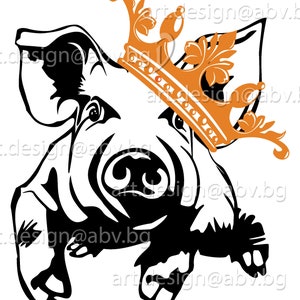 Vector PIG with crown, head, AI, PNG, eps, pdf, svg, dxf, jpg, svg cow, graphical image Art Print, swine, pig, hog, sow, funny