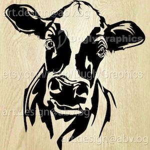Vector COW, Holstein calf, head, AI, PNG, eps, pdf, svg, dxf, jpg Instant Download, graphical image Art Print, muzzle, tongue, Digital image