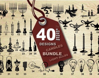Candlesticks and Lights Vector Bundle, Fire Graphics (Digital Download)