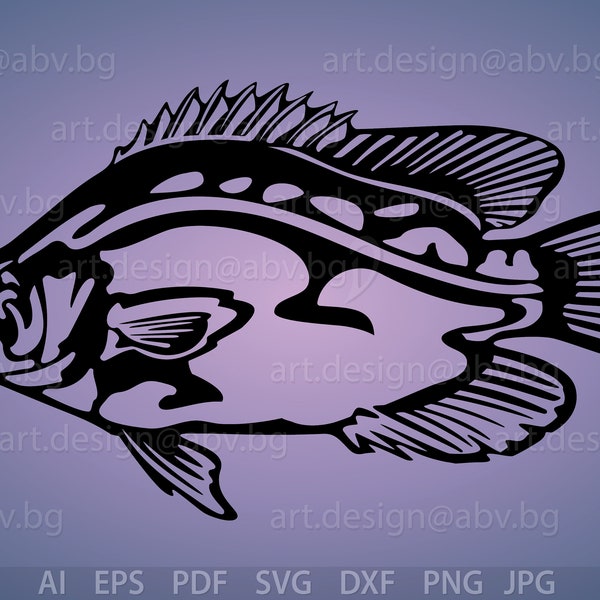 Vector FISH, Atlantic Triple Tail, AI, eps, pdf, PNG, svg, dxf, jpg Image Graphic Digital Download Artwork, svg, discount coupons