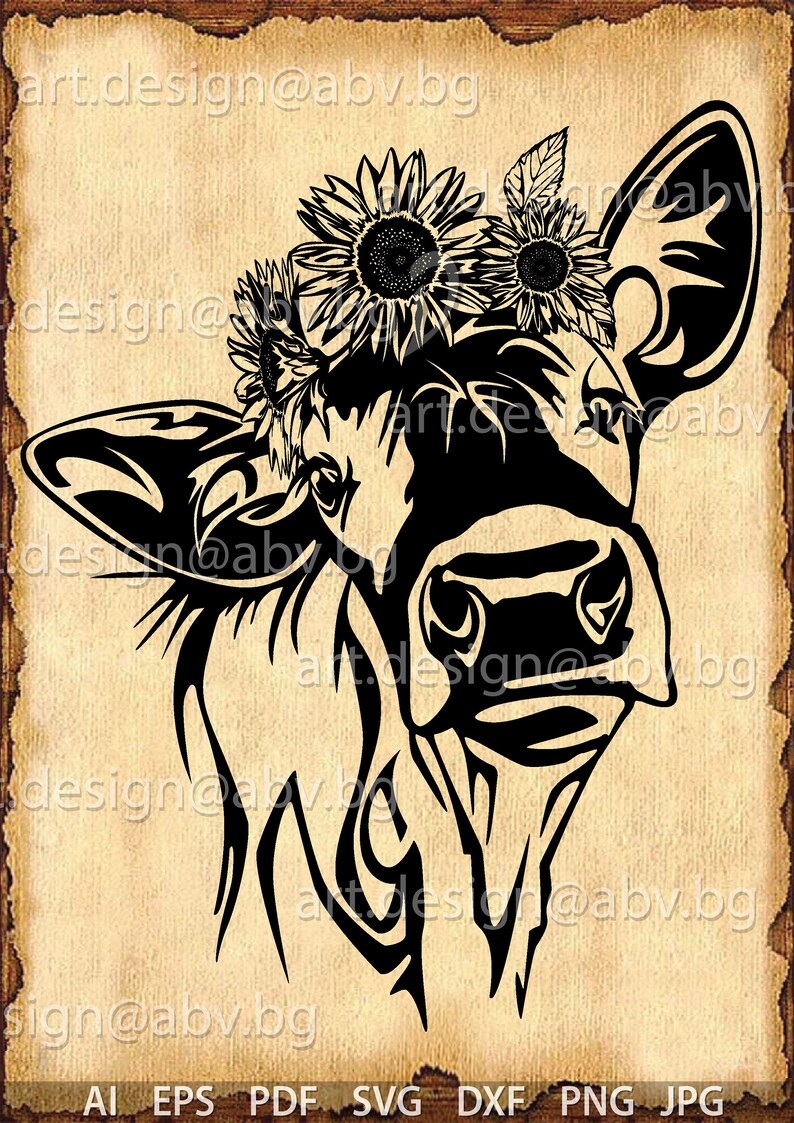 Download Vector COW with sunflowers in black calf head AI PNG eps ...
