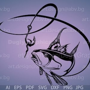 Red Fish on Hook Vector Art, Fishing Graphic (Digital Download)