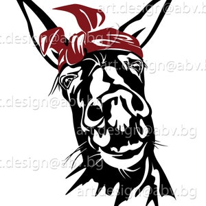 Vector DONKEY with bandana, SVG, DXF, ai, eps, pdf, png, jpg Download, graphical, animal, figuration,discount coupons