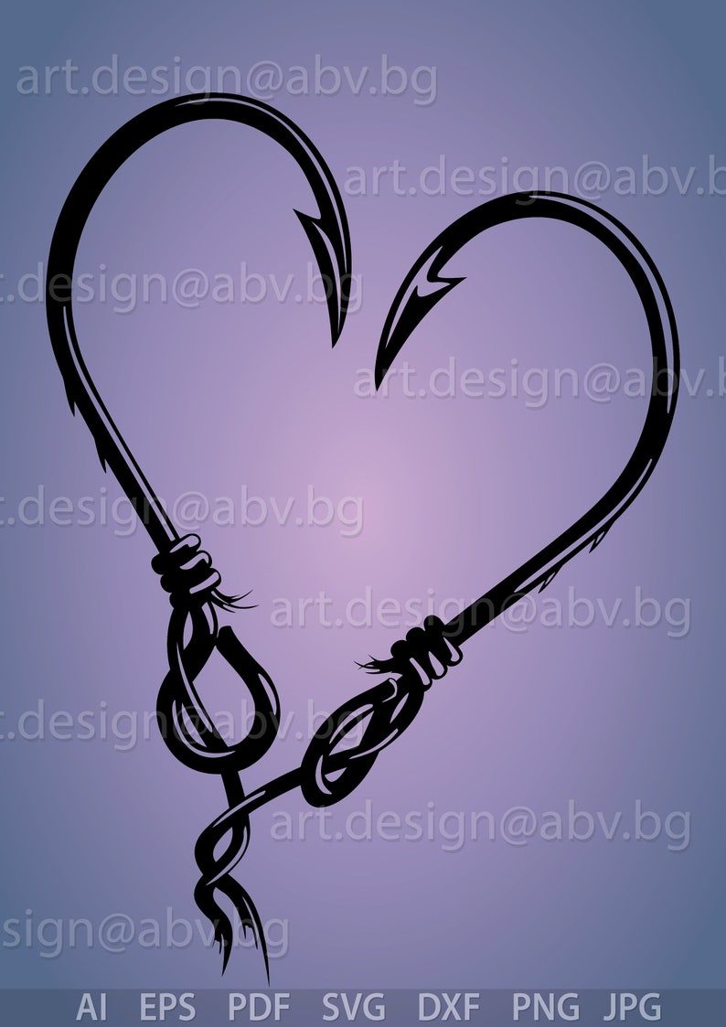 Download Vector FISHING HOOKS heart AI eps pdf png svg dxf jpg | Etsy