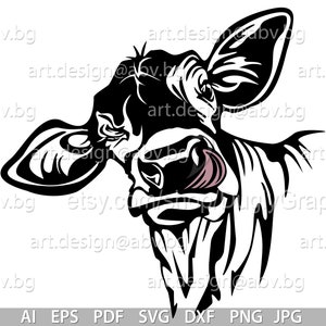 Vector COW winking, delicious, calf, head, AI, PNG, eps, pdf, svg, dxf, jpg, svg cow, graphical image Art Print, heifer, muzzle, funny