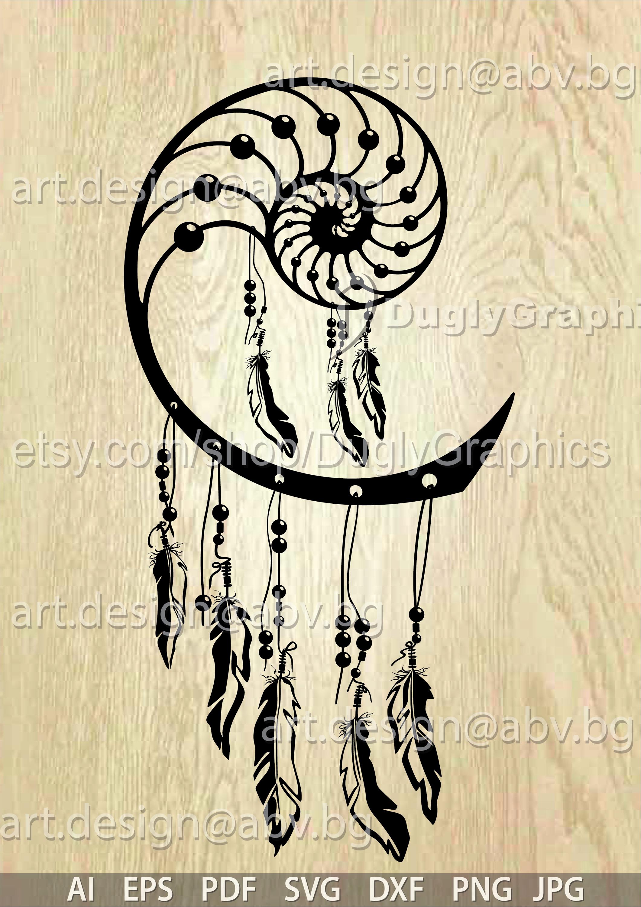 Fibonacci Dreamcatcher Vector: Spiral Feather Design (digital