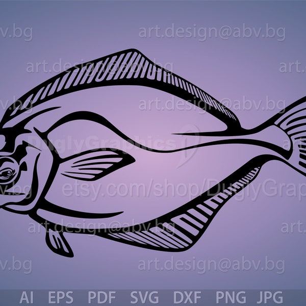 Vector HALIBUT fish, AI, eps, pdf, png, svg, dxf, jpg Image Graphic Digital Download Artwork, graphical bottom fish